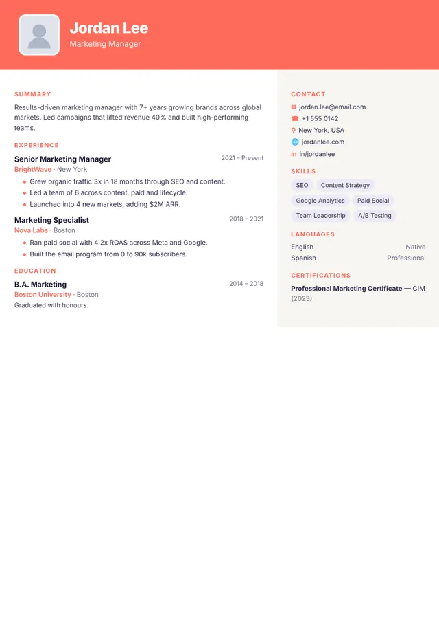 Aurora resume template Aurora resume template — preview with sample content