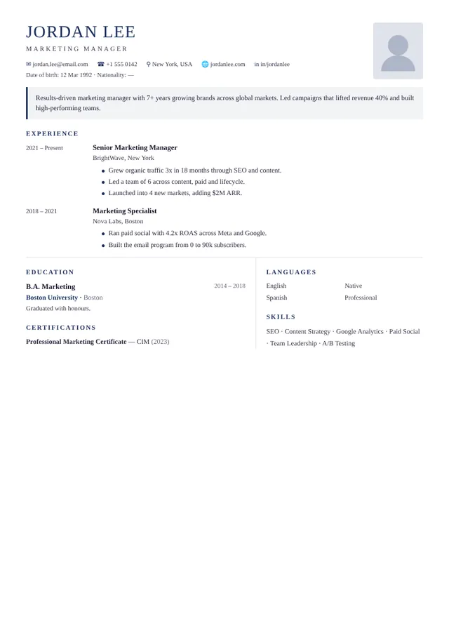 Diplomat resume template Diplomat resume template — preview with sample content