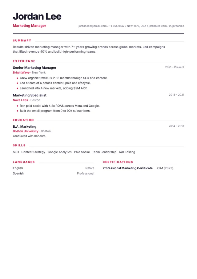 Horizon resume template Horizon resume template — preview with sample content