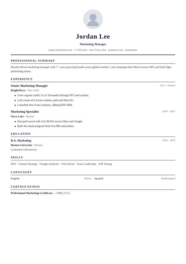 Meridian resume template Meridian resume template — preview with sample content