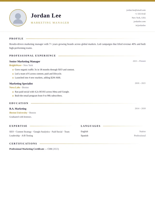 Monarch resume template Monarch resume template — preview with sample content