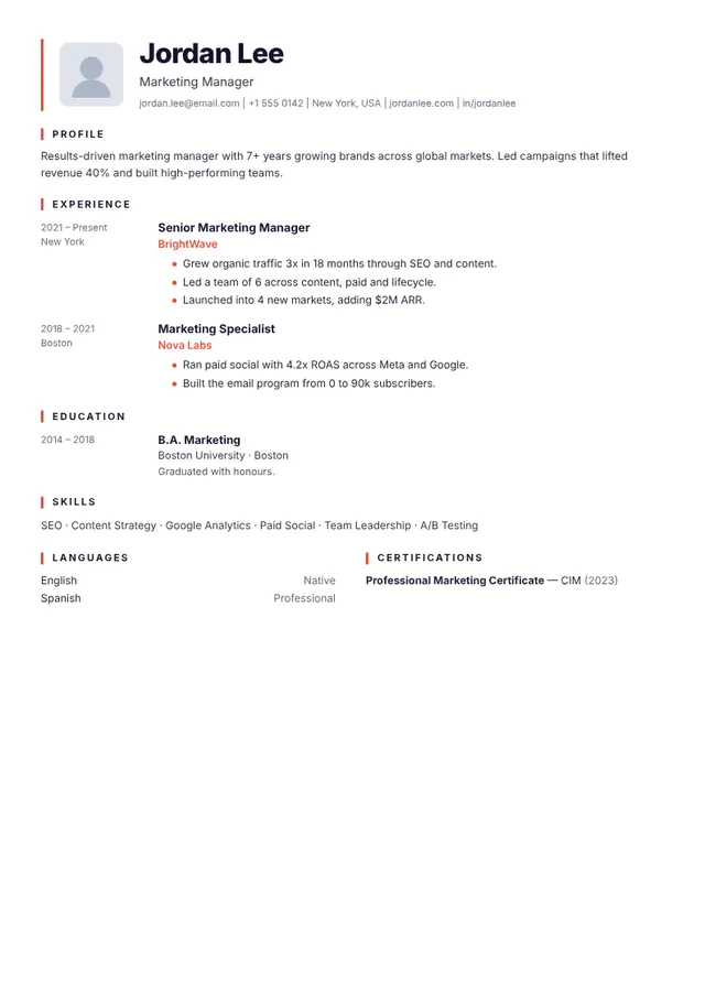 Signal resume template Signal resume template — preview with sample content