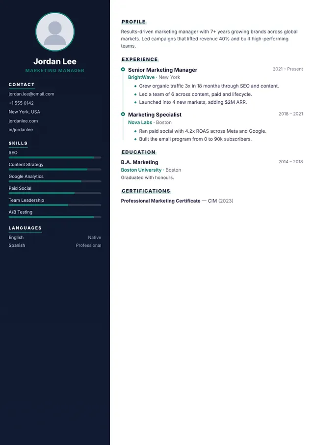 Vertex resume template Vertex resume template — preview with sample content